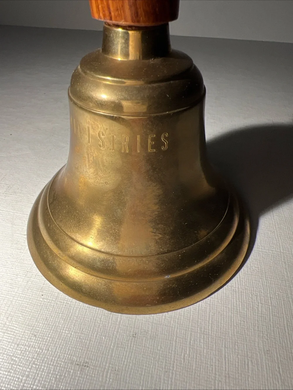 Vintage Brass Hand Bell Wooden Handle Family Ministries Church Bell